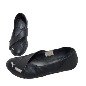 Puma Black Ballet Flats with Cross Elastic Strap